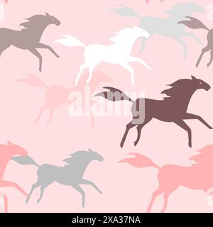 Seamless pattern with running horses silhouettes Stock Vector