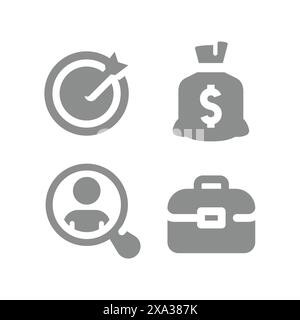 Employees and human resources vector icons. Employment, business goal and hiring icon set. Stock Vector