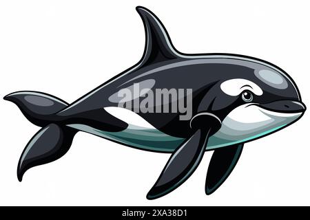 Killer whale isolated on a white background. Concept of ocean creature illustration, minimalist style, marine life, orca whale. Print, icon, digital a Stock Vector