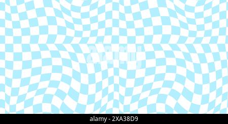 Psychedelic checkerboard background. Wavy vector illustrations, trendy psychedelic style and groovy color checkerboard. Stock Vector