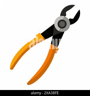 Orange and black pliers illustration isolated on a white background. concept of hand tools, construction, and repair. print, icon, logo, design elemen Stock Vector