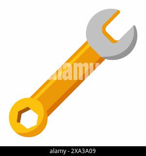 Cartoon wrench with a handle isolated on a white background. Concept of hand tool illustration mechanic or repair work simple and bold style. Print, e Stock Vector
