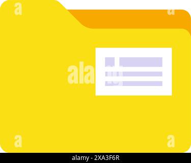 Yellow paper folder storage with label for documents directory organizing vector flat illustration. Data organizer personal archive desktop user inter Stock Vector
