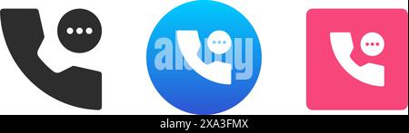 Phone call chatbot contact us feedback customer support service telephone handset icon set vector flat illustration. Cellphone chat message remotely c Stock Vector