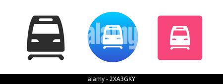 Tram train subway transportation station front view railroad road icon set vector flat illustration. Railway transit high speed passenger cargo locomo Stock Vector