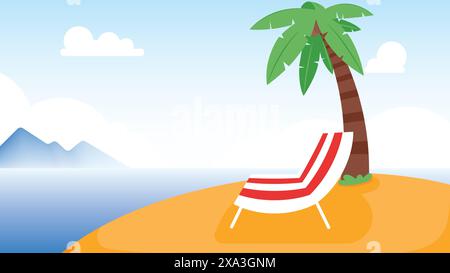Beautiful island landscape with lounge chair and palm tree. vector illustration Stock Vector