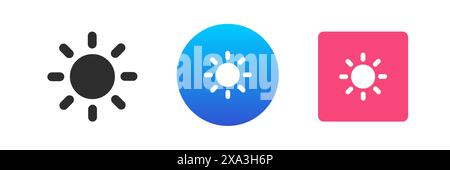 Brightness level settings saturation intensity exposure icon set vector flat illustration. Contrast lighting control application screen digital device Stock Vector