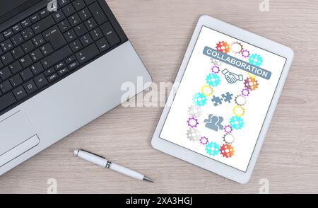 Collaboration concept shown on a digital tablet Stock Photo