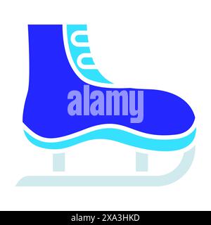 Ice skate set icon. Blue boot, metal blade, winter sports, ice rink, figure skating, hockey, frozen surface, gliding. Stock Vector