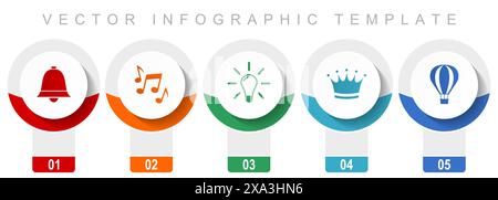 Internet icon set, miscellaneous vector icons such as bell, music, light bulb, crown and ballon, modern design infographic template, web buttons in 5 Stock Vector