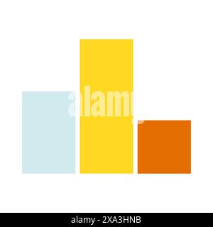 Bar chart set icon. Three vertical bars, yellow, blue, orange, data visualization, statistics, analysis, business, presentation, graph. Stock Vector