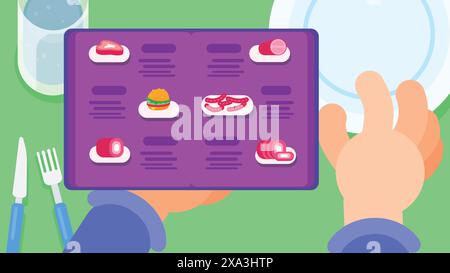 Table top view of ordering food in restaurant or cafe. flat style vector illustration Stock Vector