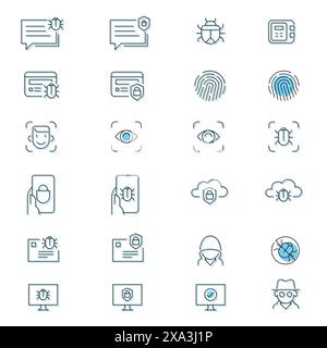 Set of line art cyber security icons. vector illustration Stock Vector
