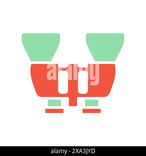 Binoculars set icon. Red and green binoculars, black outline, vision, observation, exploration, travel, adventure, wildlife, scouting. Stock Vector