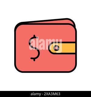 Wallet icon. Red wallet, yellow clasp, money, cash, finance, purse, savings, banking, currency, budget, pocket. Stock Vector