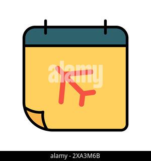 Travel itinerary set icon. Yellow and red calendar, airplane symbol, travel plans, schedule, trip, vacation, organization, planning. Stock Vector