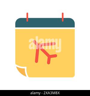 Travel itinerary set icon. Yellow and red calendar, airplane symbol, travel plans, schedule, trip, vacation, organization, planning. Stock Vector