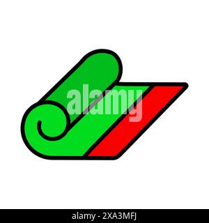 Yoga mat icon. Green yoga mat, rolled, fitness, exercise, gym, workout, stretching, equipment, wellness, sports. Stock Vector