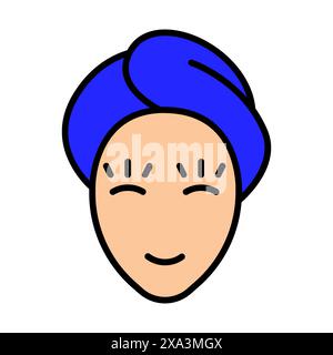 Spa icon. Face with towel, relaxation, pampering, self-care, beauty treatment, wellness, spa day, facial. Stock Vector