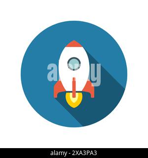 Flat Startup Rocket Beginning Fly Up Start Business Concept icon design and long shadow vector illustration for website and promotion banners. Stock Vector
