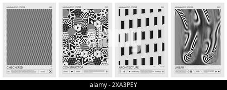 Abstract modern geometric vector Minimalistic Posters with simple shapes in black and white and silhouette of basic geometric figures, composition gra Stock Vector