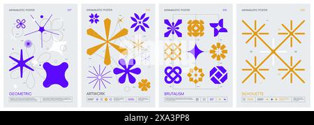Brutalist style vector minimalistic Posters with silhouette basic figures, extraordinary graphic elements of geometrical shapes composition, Modern co Stock Vector