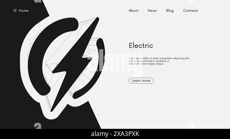Electric power symbol, lightning bolt sign in the circle, green renewable energy concept, futuristic wireframe geometric sign in perspective, vector b Stock Vector