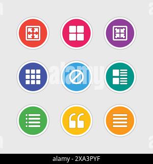 Material design style icons vector sign and symbols Zoom, Resize, Gallery, Quote, Menu. Elements for website, web banners, mobile apps, ui and other d Stock Vector
