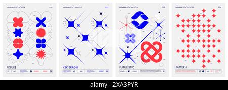Brutalist style vector minimalistic Posters with silhouette basic figures, extraordinary graphic elements of geometrical shapes composition, Modern co Stock Vector