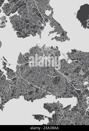 City map Auckland, monochrome detailed plan, vector illustration Stock Vector