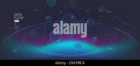 High-speed big data flow, Database tunnel information processing, innovative analytics and statistics of encoded data, cyberspace structural 3d geomet Stock Vector