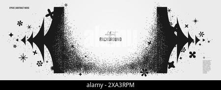 Vector particles with broken graphic elements debris, Triangles dissolves turning to dust geometric elements in y2k style, shape explosion, Black figu Stock Vector