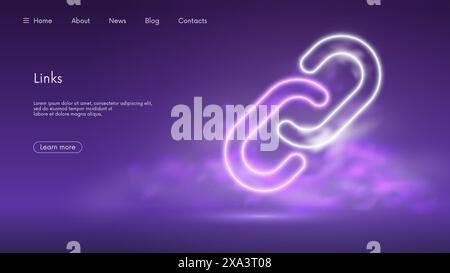 Glowing link line icon, connection and communication, chain symbol, futuristic technology with purple neon glow in the smoke, vector business backgrou Stock Vector