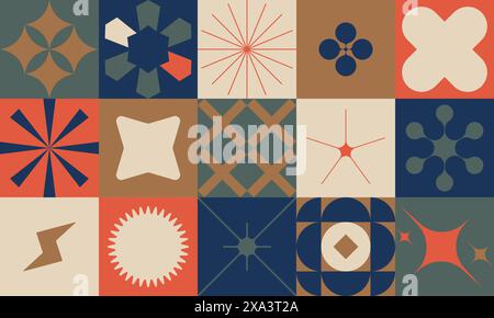 Abstract geometric pattern with silhouette basic figures, aesthetics of brutalism design, pastel colored artwork composition minimalistic vector seaml Stock Vector