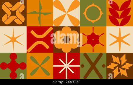 Abstract geometry modernism aesthetics pattern with silhouette geometrical shapes and ornate figures, colorful decorative composition artwork, cover v Stock Vector