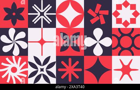 Abstract geometry mosaic artwork design with simple shapes and basic figures, pattern in Scandinavian style inspired by modernism aesthetics, vector i Stock Vector