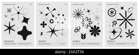 Retro futuristic vector set Posters with silhouette minimalistic basic figures, extraordinary graphic assets of geometrical shapes swiss style, Modern Stock Vector