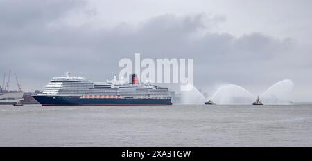 Naming ceremony of Cunard's latest liner, Queen Anne, on the river Mersey at Liverpool. Stock Photo