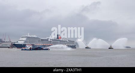 Naming ceremony of Cunard's latest liner, Queen Anne, on the river Mersey at Liverpool. Stock Photo