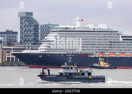 Naming ceremony of Cunard's latest liner, Queen Anne, on the river Mersey at Liverpool. Stock Photo