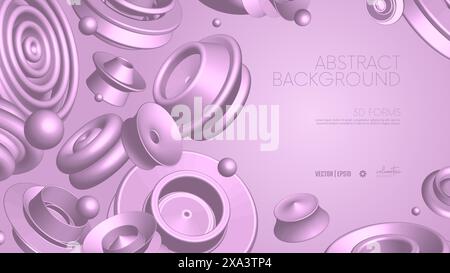 Realistic 3D vector shapes, flying abstract geometric volumetric pink different shapes in motion, futuristic composition on blush background for prese Stock Vector