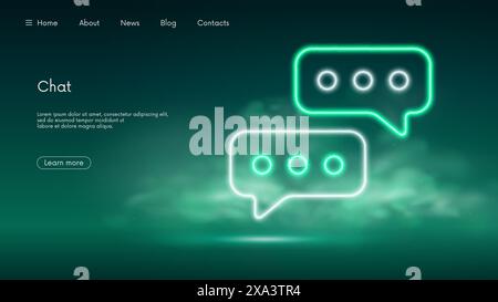 Talk bubble speech sign, feedback and support group chat and dialogue, message and notification icons, futuristic technology with turquoise neon glow Stock Vector