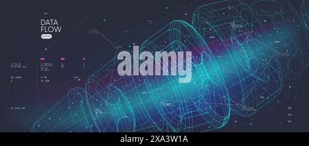 Futuristic technology for processing information analysis and sorting big data, futuristic schemes of a non-existent mechanism, tech vector background Stock Vector