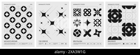 Retro futuristic vector minimalistic Posters with silhouette basic figures, extraordinary graphic elements of geometrical shapes composition, Modern m Stock Vector