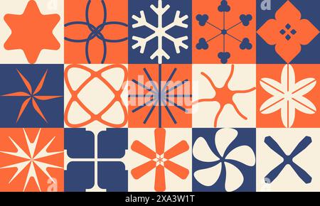 Abstract geometric minimalist bauhaus seamless pattern, modern mosaic with different figures, aesthetics of brutalism design, vector artwork Stock Vector