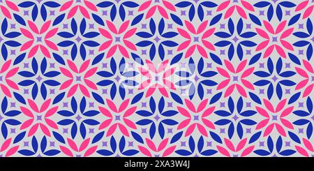 Abstract geometric seamless pattern, vector elegant color rhythmic repeating texture with floral and star burst ornament Stock Vector