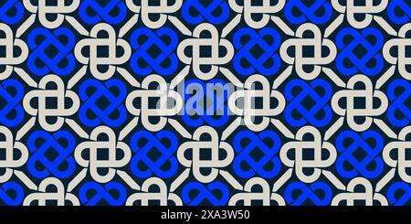 Abstract geometric seamless pattern, vector elegant color rhythmic repeating texture with white and blue Celtic ornament Stock Vector