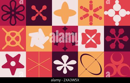 Abstract geometric retro future pattern, Modern grid color poster with different shapes, minimalistic vector mosaic banner vivid presentation illustra Stock Vector