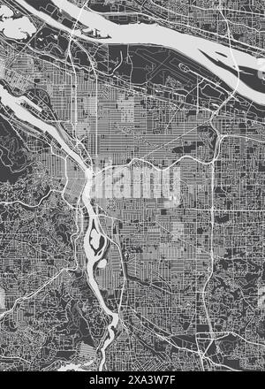 City map Portland, monochrome detailed plan, vector illustration Stock Vector