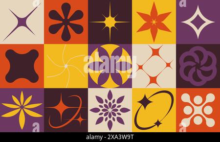 Abstract geometric brutalism design vector pattern made with simple different shapes and forms, artwork composition of bold graphics elements, useful Stock Vector